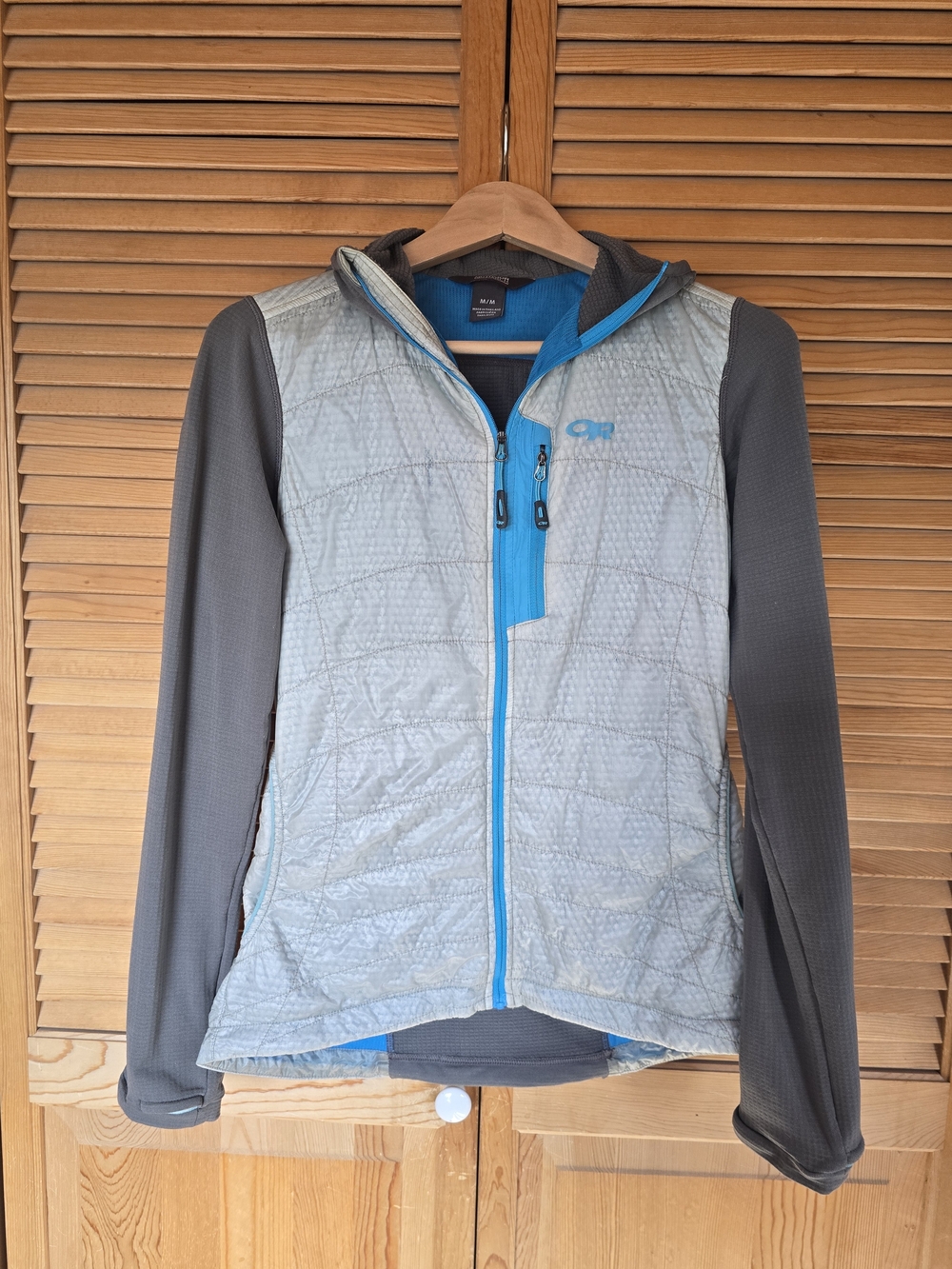 Outdoor Research Women's Gray and Blue Hybrid Hooded Jacket